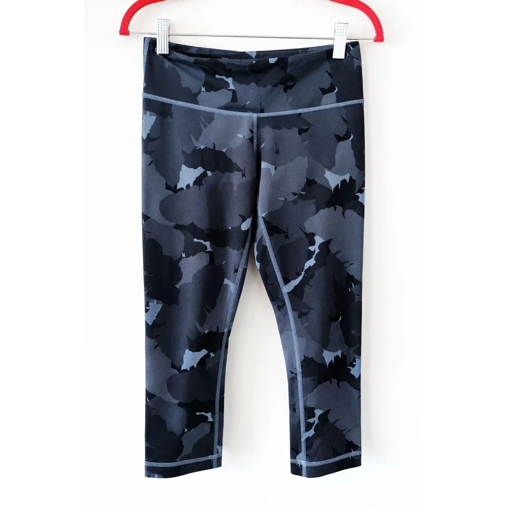 Lululemon‎ Wunder Under Crop Leggings Gray Navy Camo High Rise Yoga Pants